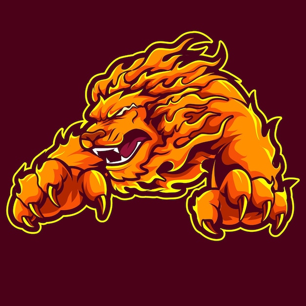 Lion head flame heat fire burning esports sport beast mascot logo design template