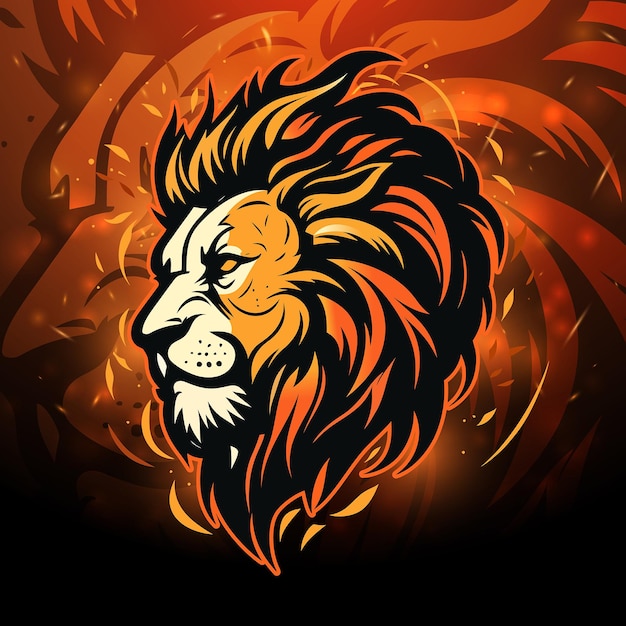 Lion head flaming fire vector mascot Illustration design template