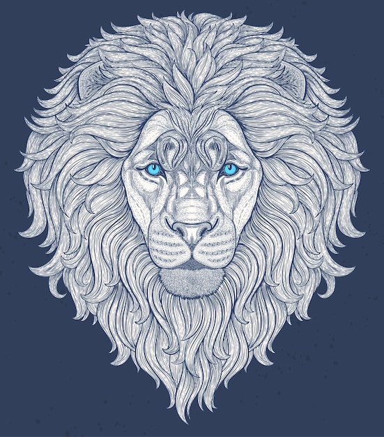 Lion head hand drawn in lines isolated on white background decorative doodle vector illustration