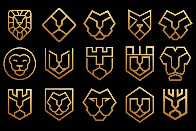 Lion head icon set logo design vector illustratie