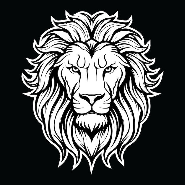 lion head illustration artwork black and white eps vector