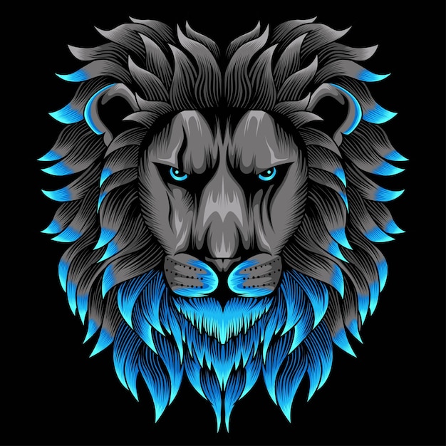 lion head illustration in neon color style