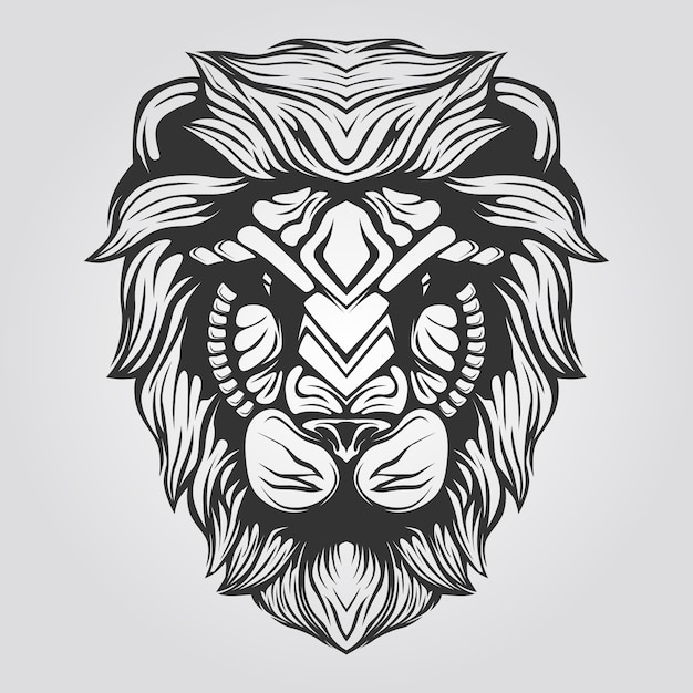 Lion head line art black and white