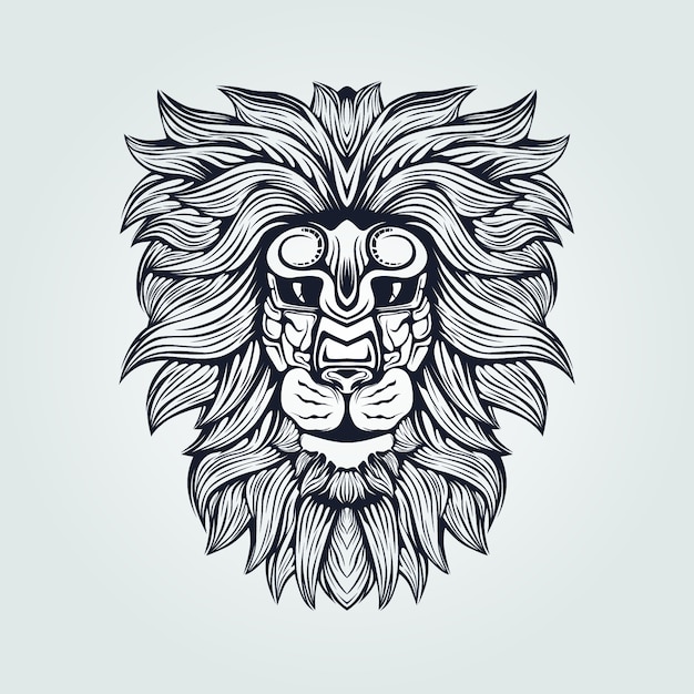 Lion head line art in dark blue color