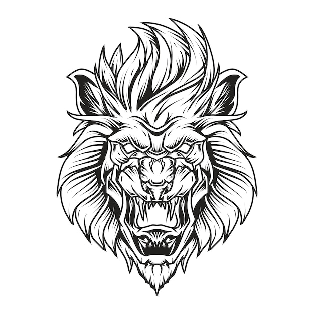 Vector lion head line art illustration