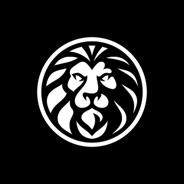 ライオンのヘッドラインアートまたは円のロゴデザインのシルエットライオンヘッドエンブレムベクトルイラスト