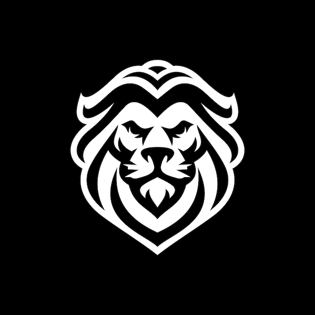 Lion head line art or silhouette logo design Lion face vector illustration on dark background