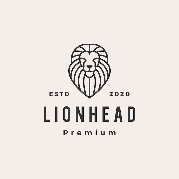 Lion head line outline hipster vintage logo  icon illustration