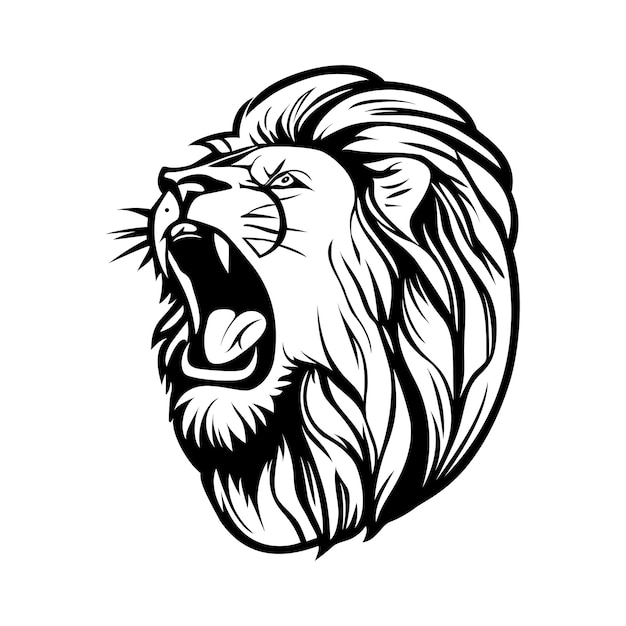 Disegno del logo della testa del leone sagoma astratta di una testa di leone volto malvagio di un leone