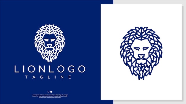 Lion head logo design template. Lion line art logo design vector.