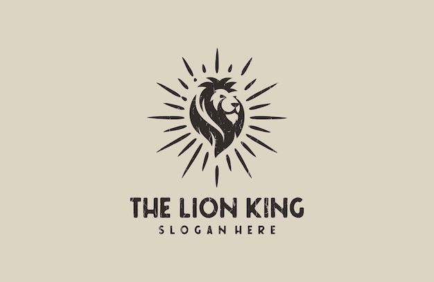 ライオンヘッドのロゴ、ビンテージレトロなスタイルの動物のベクトルイラスト