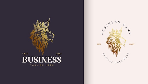 Lion head logo wearing luxury gold crown