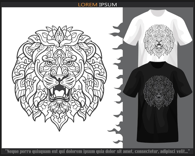 Lion head mandala arts isolated on black and white t shirt