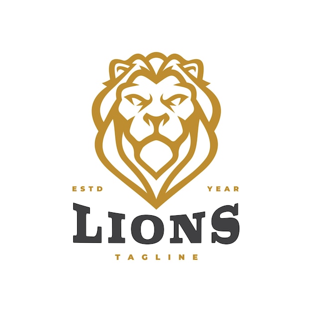 Lion head mascot line art logo design