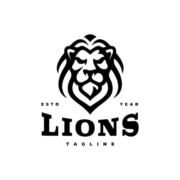 Lion head mascot logo design Line art vector illustration in black and white color