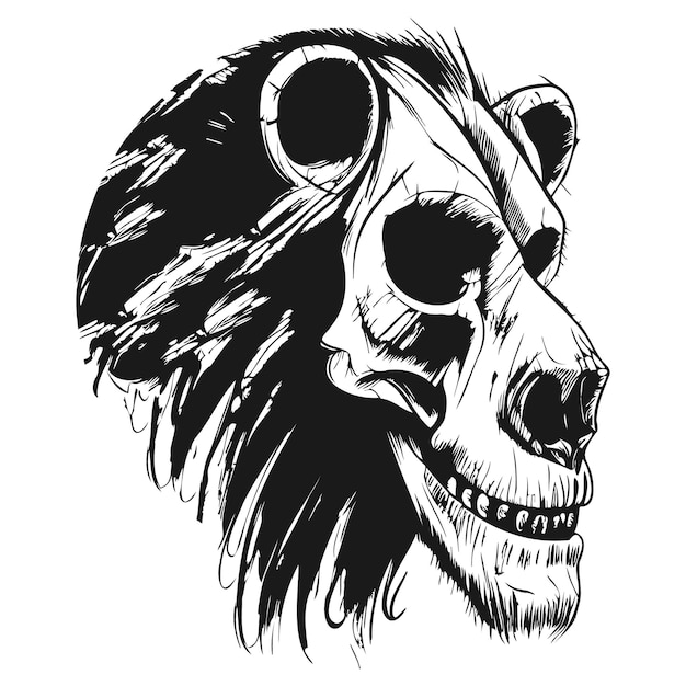 Lion head profile vector hand drawn clip art black and white