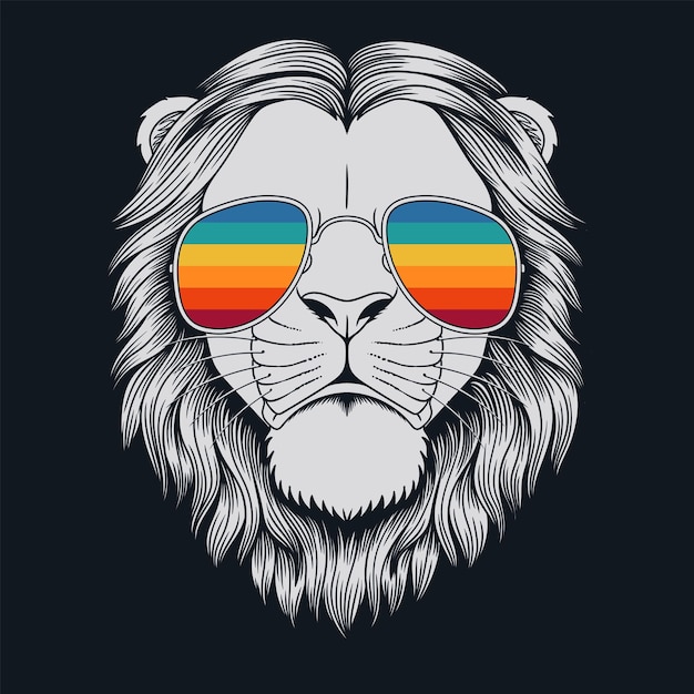 Lion head retro wearing eyeglasses vector illustration