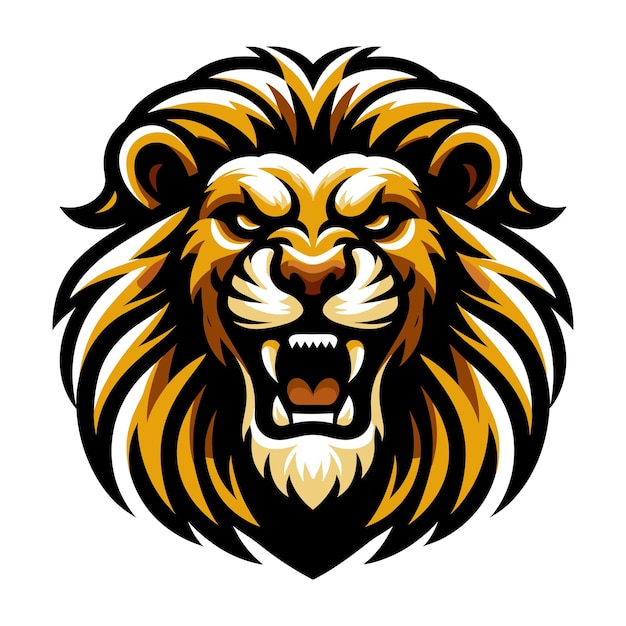 Lion Head Roaring Logo mascot vector illustration emblem design isolated on white background