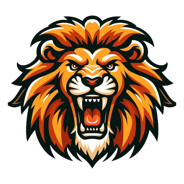 Lion Head Roaring Logo mascot vector illustration emblem design isolated on white background