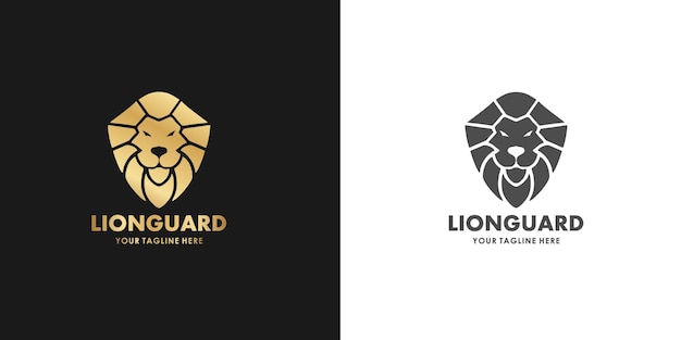 Голова льва щит логотип знак символ векторные иллюстрации