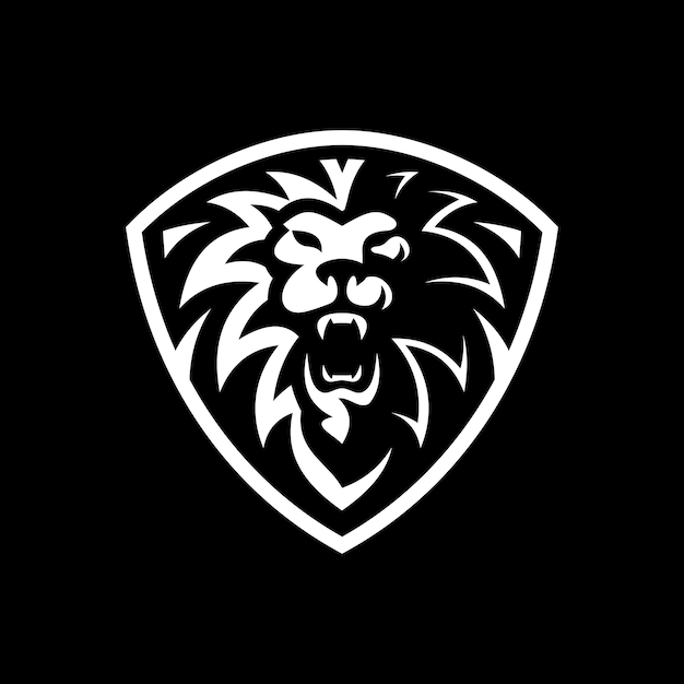 Lion head and shield mascot emblem logo illustration