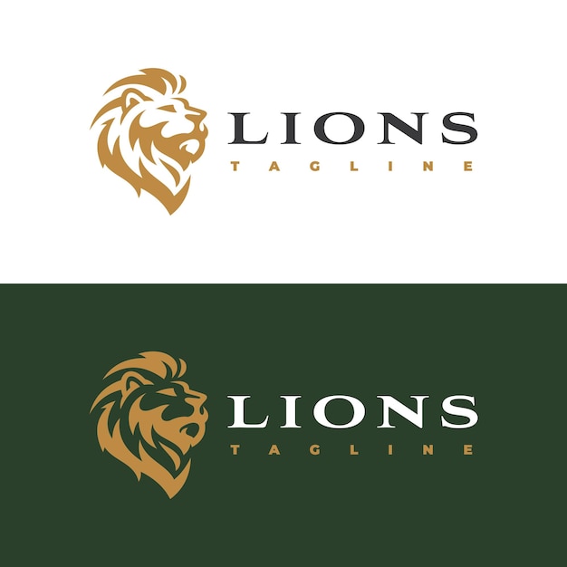 Illustrazione del logo della silhouette della testa del leone o della line art testa del leone con l'icona del vettore dei capelli o della criniera