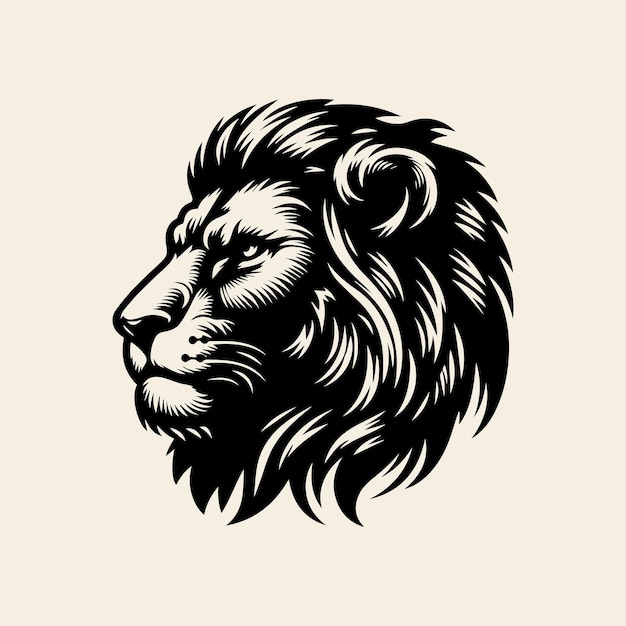 Vector lion head vector illustration in black and white colors isolated on light background