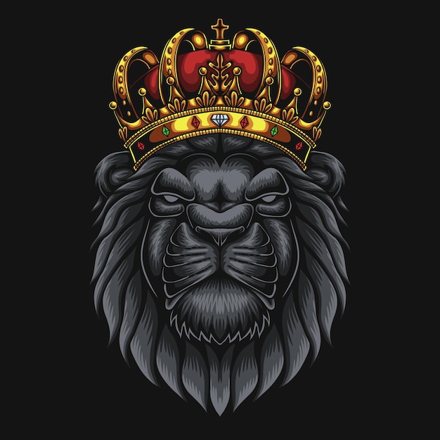 Vector lion head wearing king crown vector illustration