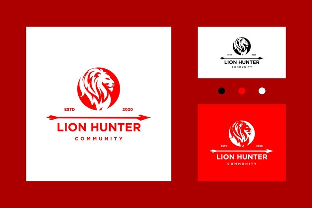 Lion head with arrow icon logo vector template illustration design