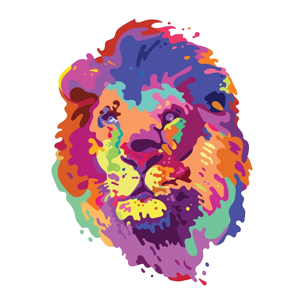 Lion head with colorful pop art