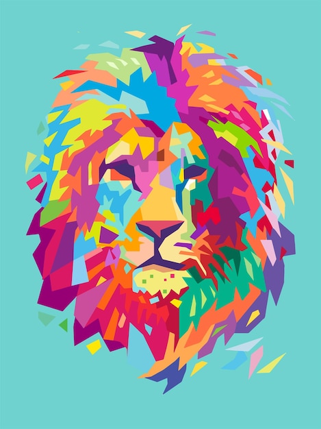 Vettore testa di leone con pop art colorata