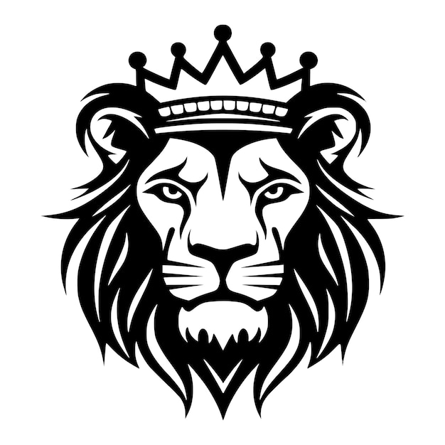 Vettore testa di leone con corona re animale selvatico semplice illustrazione per il logo