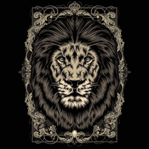 Vector lion head with decorative frame