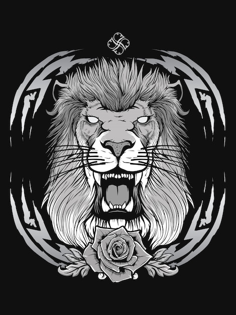 Vector lion head with heraldic background