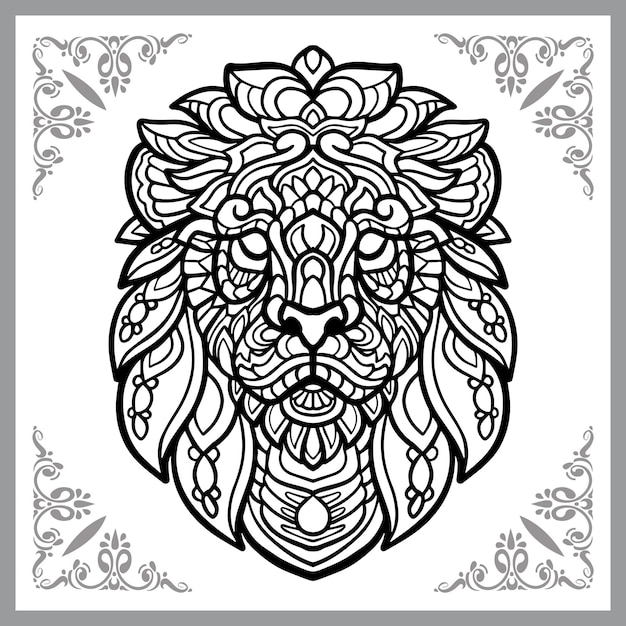 lion head zentangle arts isolated on white background
