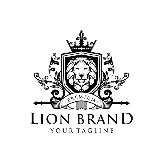 ベクトル 盾と王冠のあるライオンの紋章モダンなスタイル