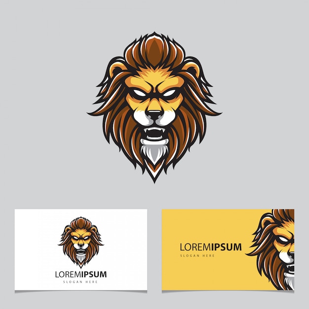 Vector lion hoofd mascotte en visitekaartjes