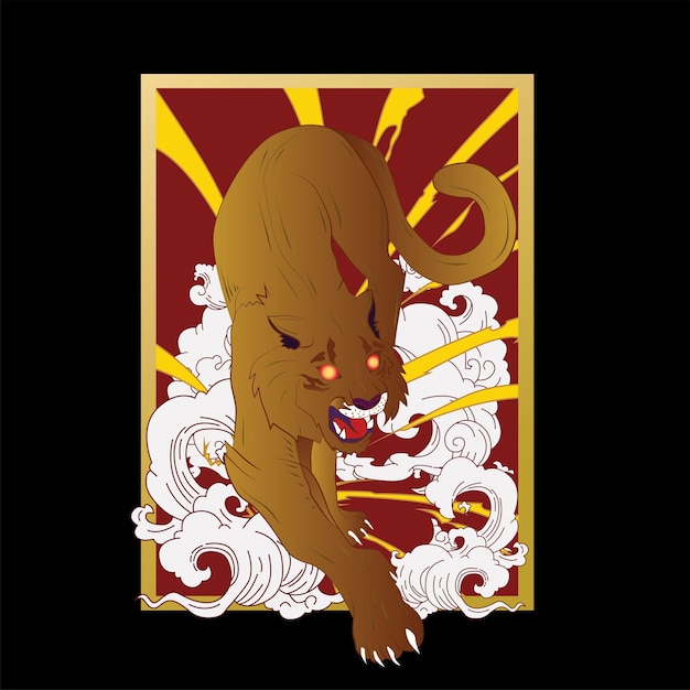 Vector lion illustration design for sukajan is mean japan traditional cloth or tshirt