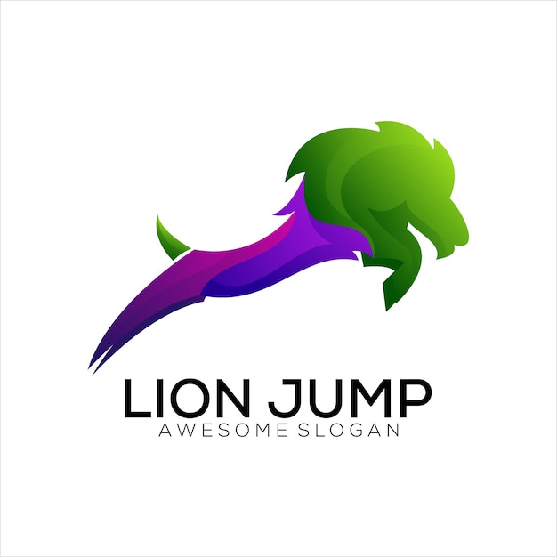 ライオン ジャンプ ロゴ デザイン グラデーション カラフル