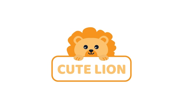 Lion kids schattig hoofd met banner cartoon logo pictogram vectorillustratie