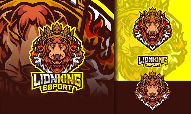 Vettore design del logo esport della mascotte lion king gaming