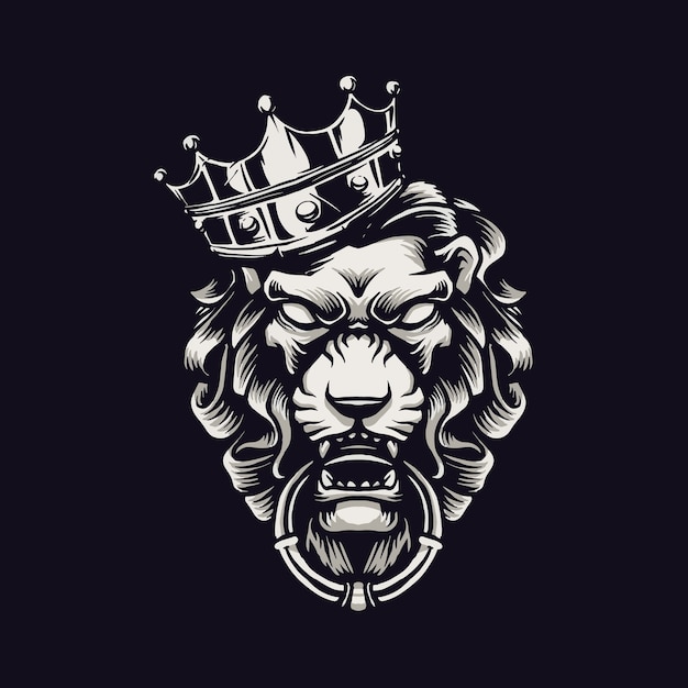 Vector lion king head illustration with crown