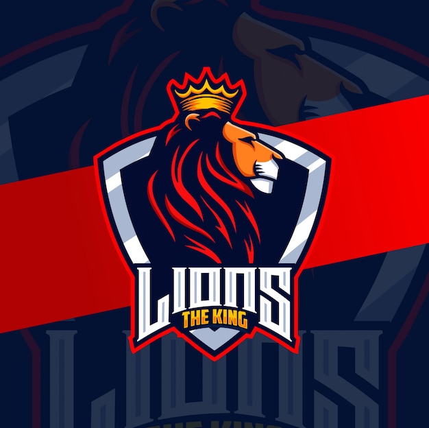 Leone re testa mascotte esport lgoo design