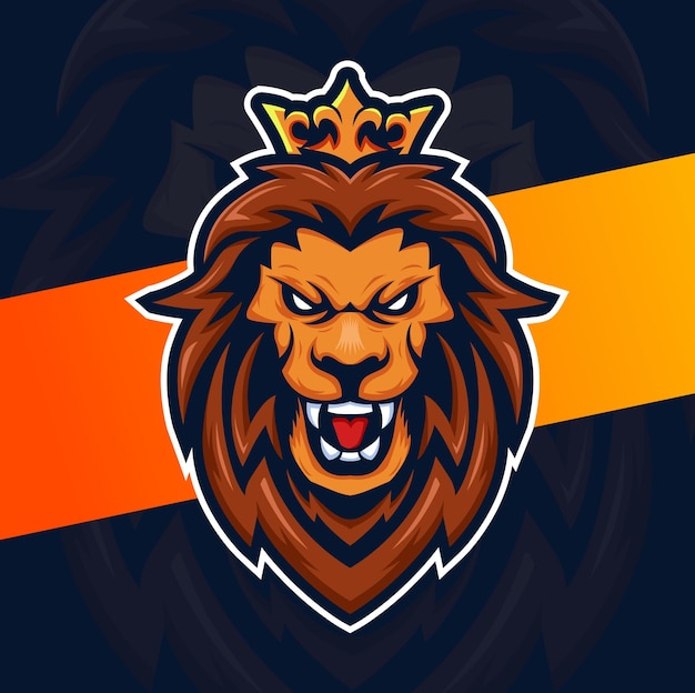 Lion king hoofd mascotte karakter esport logo met kroon voor sport en spel