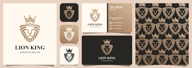 Lion king logo design element combineert kroon en schild. patroon en visitekaartje ontwerp
