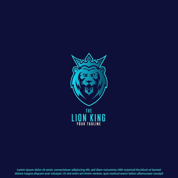 Il design del logo del re leone è un buon uso per il marchio dell'icona simbolo e altro ancora