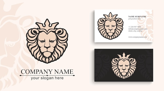 Вектор Логотип короля льва голова льва с векторной иллюстрацией короны дизайн логотипа универсальный корпоративный символ премиум геральдический значок