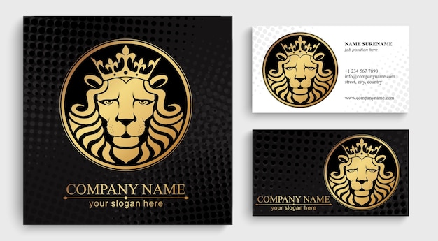 Lion king logo Lion head with crown vector illustration logo design Universal corporate symbol Premium heraldic badge