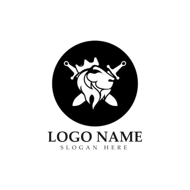 Lion King logo vector illustratie ontwerp gouden leeuwenkoning hoofd teken concept geïsoleerd zwarte background