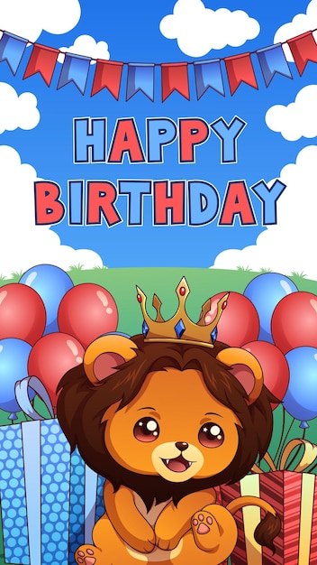 Vector lion king and queen birthday invitation